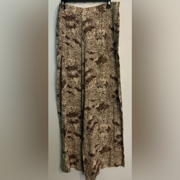 Vintage The Limited Womens Rayon High Waisted Wide Leg Tan Brown Pattern Pants M - Picture 1 of 11